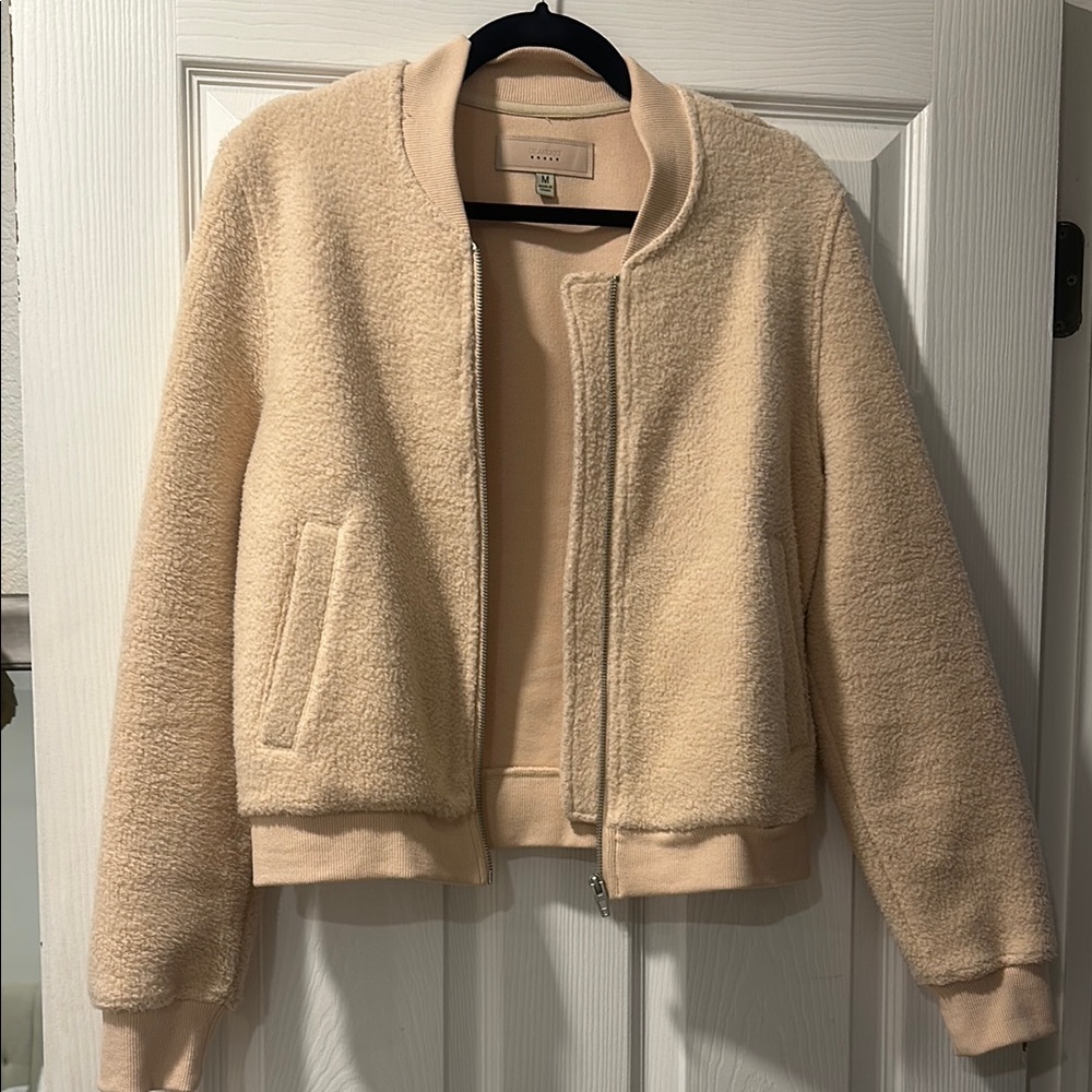 Blank NYC Cozy Beige Bomber Jacket